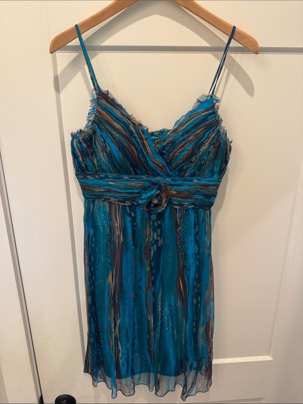 Teal & Brown Striped Spaghetti-Strap Mini Dress